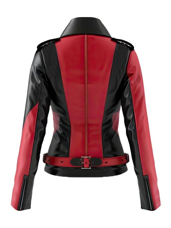 Women's Red and Black Classic Biker Leather Jacket