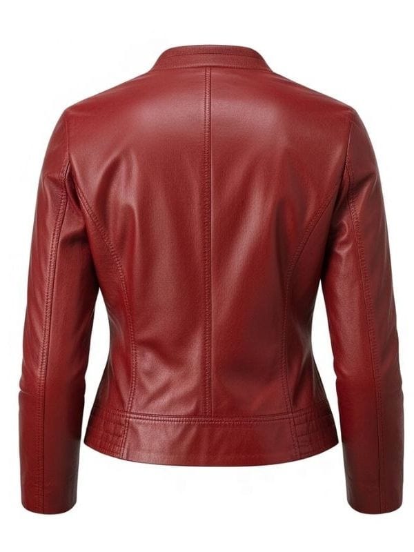 “Women’s Red Quilted Leather Bomber Jacket – Lambskin Ribbed Collar Style by Arna Luxe”