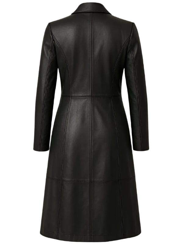 Women's Stylish Full Length Black Leather Trench Coat