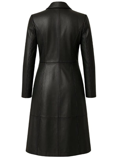 Women's Stylish Full Length Black Leather Trench Coat