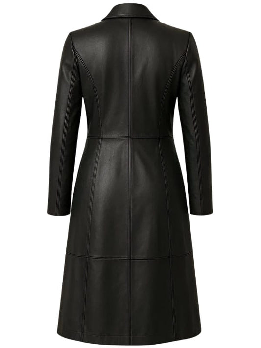 Women's Stylish Full Length Black Leather Trench Coat