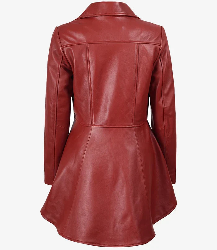 Clarissa Women's Red Asymmetrical Peplum Leather Jacket