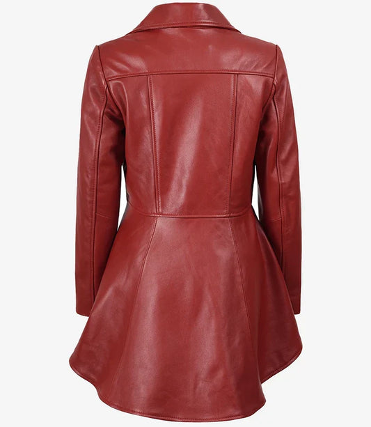 Clarissa Women's Red Asymmetrical Peplum Leather Jacket