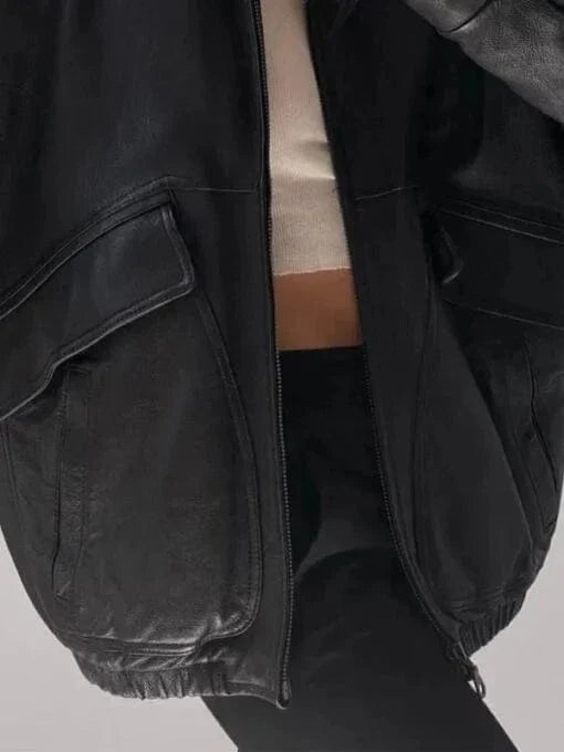 Womens Oversized Victorian Nostalgic Black Leather Jacket