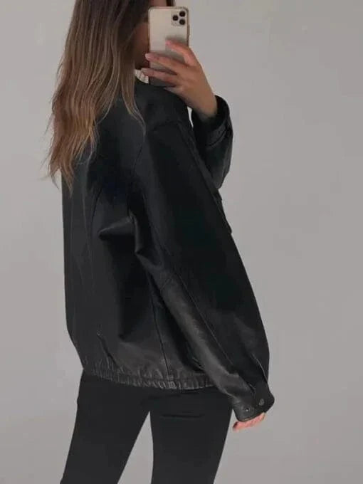 Womens Oversized Victorian Nostalgic Black Leather Jacket